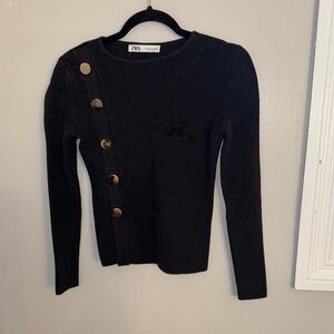 Zara Elegant Black Knit Top with Gold Accents